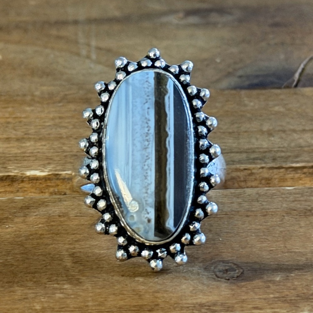 Vintage Style Genuine Owyhee Opal Gemstone Ring Size 7 Silver 925 Plated